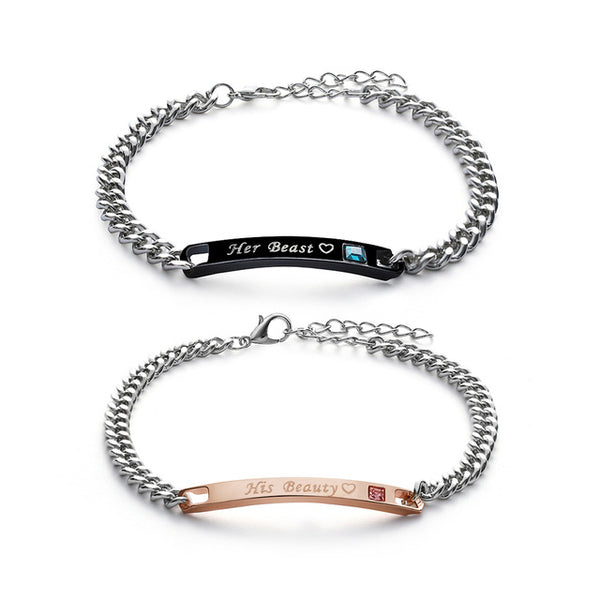 1PC Stainless Steel Lover Couples her Beast& His Beauty Bangles Her King His Queen Bracelets Men Women Jewelry Valentine's Day