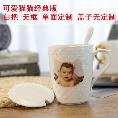 DIY custom photo Cup with Lid Spoon Christmas Valentine's Day novelty birthday gift mug girl girlfriends wedding creative gifts