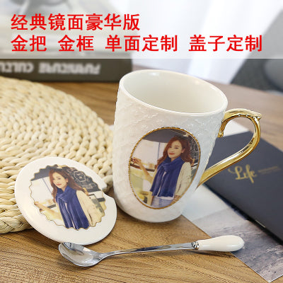 DIY custom photo Cup with Lid Spoon Christmas Valentine's Day novelty birthday gift mug girl girlfriends wedding creative gifts