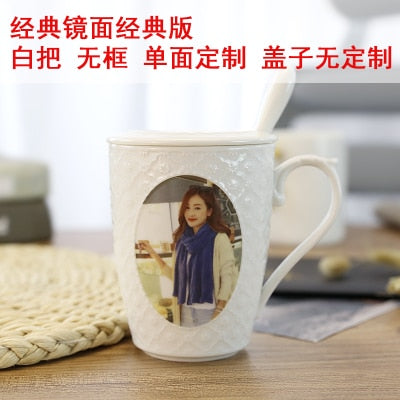DIY custom photo Cup with Lid Spoon Christmas Valentine's Day novelty birthday gift mug girl girlfriends wedding creative gifts