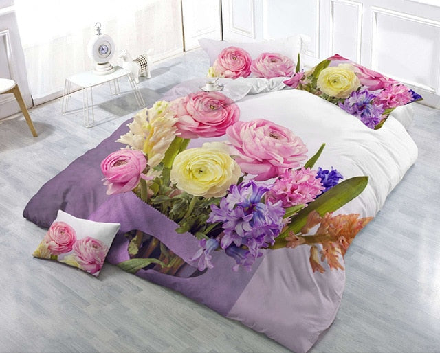 3/4pcs Cotton 3D Rose Bedding Sets High Quality Cover Bedsheet Pillowcase Reactive Printed Bedclothes Queen Bed Linen