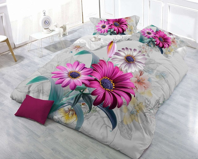3/4pcs Cotton 3D Rose Bedding Sets High Quality Cover Bedsheet Pillowcase Reactive Printed Bedclothes Queen Bed Linen