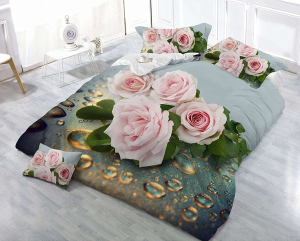 3/4pcs Cotton 3D Rose Bedding Sets High Quality Cover Bedsheet Pillowcase Reactive Printed Bedclothes Queen Bed Linen