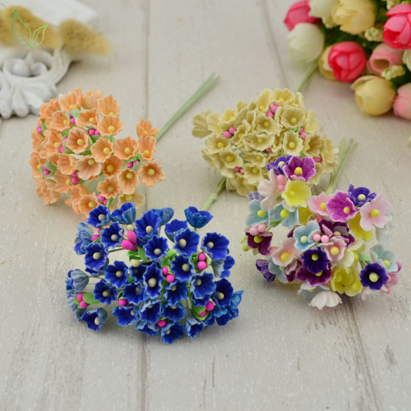 8 pieces / 40 heads 1 cm mini paper flowers roses bouquet artificial flower cheap wedding decoration for scrapbooking DIY flores