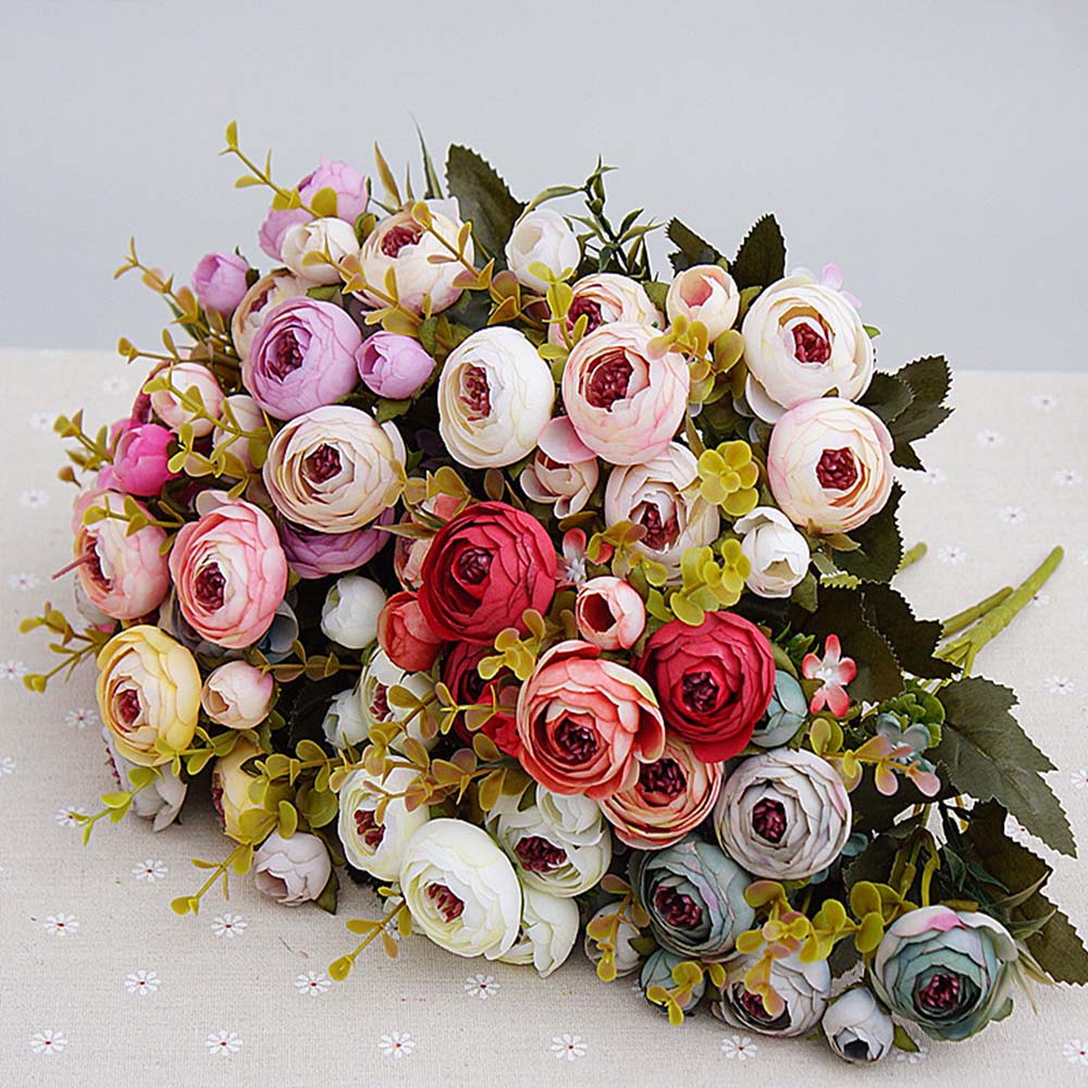10heads/1 bundle Silk tea roses Bride bouquet for Christmas home wedding new Year decoration fake plants artificial flowers