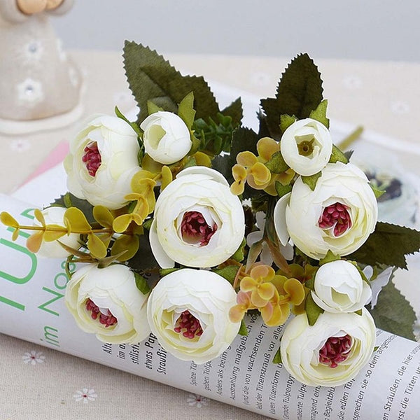 10heads/1 bundle Silk tea roses Bride bouquet for Christmas home wedding new Year decoration fake plants artificial flowers