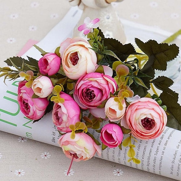 10heads/1 bundle Silk tea roses Bride bouquet for Christmas home wedding new Year decoration fake plants artificial flowers