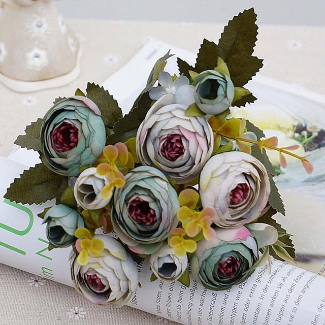 10heads/1 bundle Silk tea roses Bride bouquet for Christmas home wedding new Year decoration fake plants artificial flowers