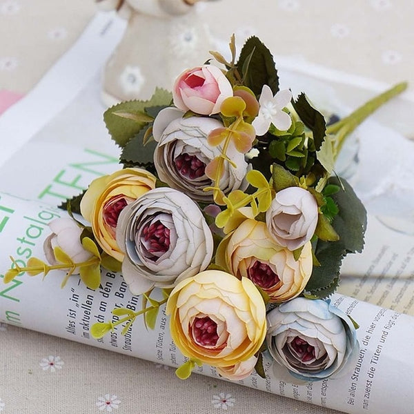 10heads/1 bundle Silk tea roses Bride bouquet for Christmas home wedding new Year decoration fake plants artificial flowers