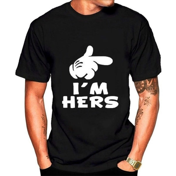 Funny Couple Matching Shirts Black White for Valentine Day Letter Print Men Cotton T-shirts Women Tops Tees Girls Clothing