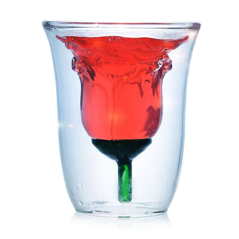 180ML Creative Double Rose Glass Wine Mug Valentine's Day Beer Mugs Cocktail Cup Shot Glass Home Bar Creative Mug