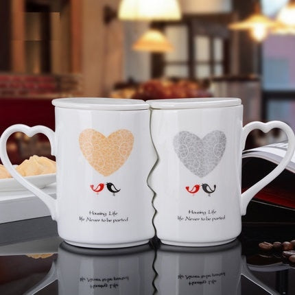 OUSSIRRO 2Pcs/Set Couple Cup Ceramic Kiss Mug Valentine's Day Wedding Birthday Gift