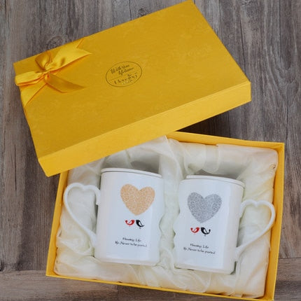 OUSSIRRO 2Pcs/Set Couple Cup Ceramic Kiss Mug Valentine's Day Wedding Birthday Gift