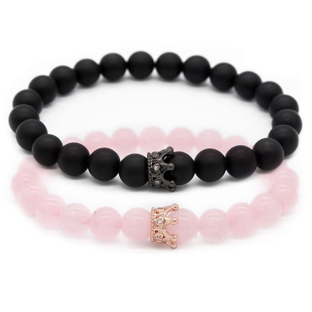 Valentine's Day Gift! His And Hers Jewelry 8mm Stone Beads Bracelets & Bangles King Queen Couple Bracelet for Lovers MBR180309