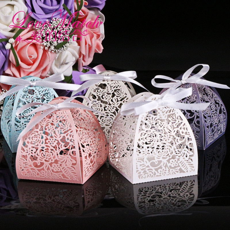 50Pcs Laser Cut Flower Wedding Candy Box Wedding Gift For Guest Wedding Favors And Gifts Christmas and Birthday Party Decoration