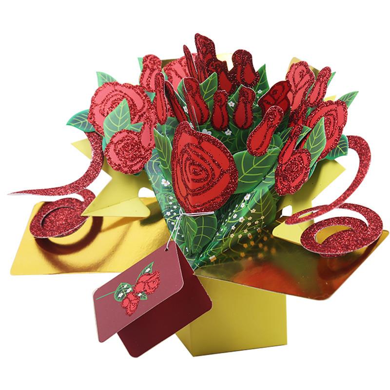 3D Rose Flower Popup Card Hollow Bouquet Greeting Card DIY For Valentine'S Day Mother'S Day Birthday Festivals Gifts