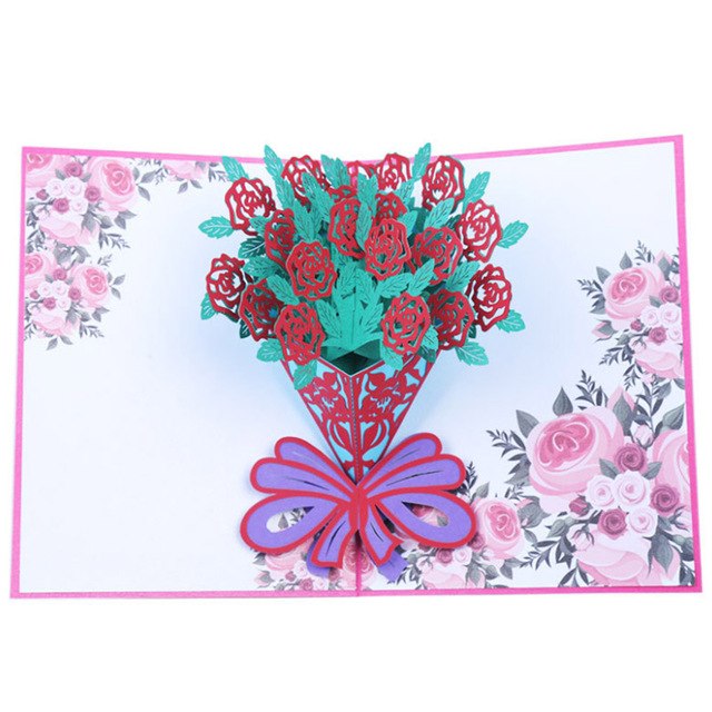Father's Day Card Anniversary Pop UP  Mother's Day Happy Birthday  3D Cutting Greeting Cards  Handmade Gift  Rose Flowers
