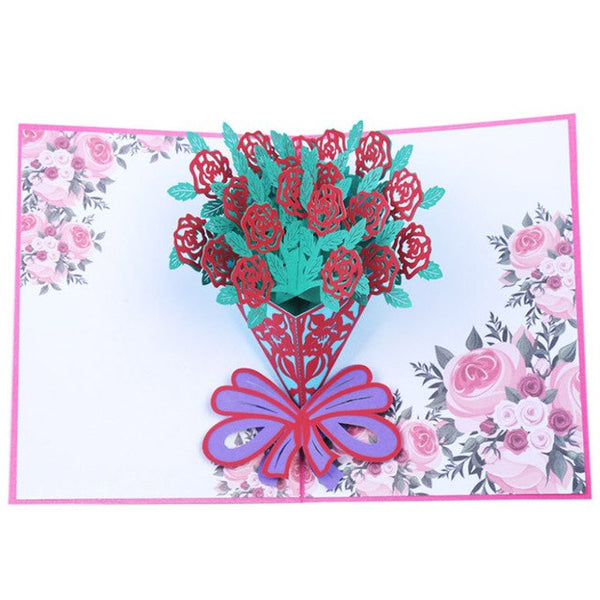 Father's Day Card Anniversary Pop UP  Mother's Day Happy Birthday  3D Cutting Greeting Cards  Handmade Gift  Rose Flowers