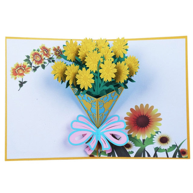 Father's Day Card Anniversary Pop UP  Mother's Day Happy Birthday  3D Cutting Greeting Cards  Handmade Gift  Rose Flowers