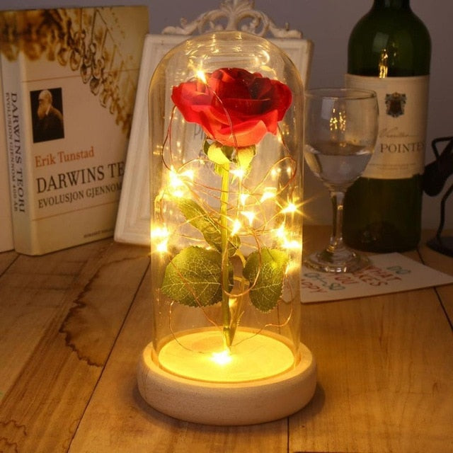 LED Beauty Rose and Beast Battery Powered Red Flower String Light Desk Lamp Romantic Valentine's Day Birthday Gift Decoration