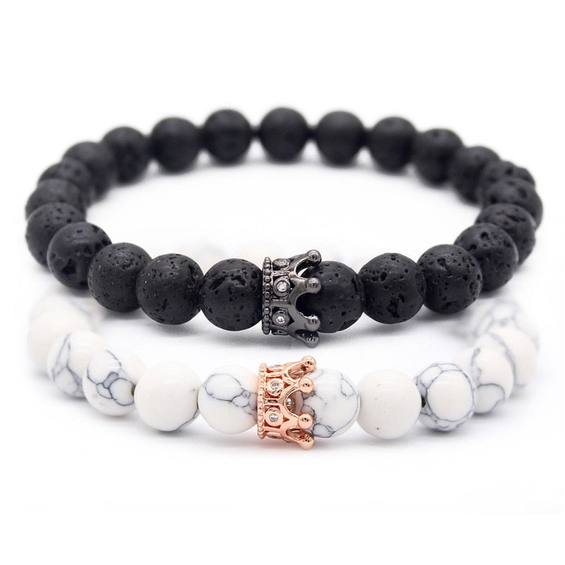Valentine's Day Gift! His And Hers Jewelry 8mm Stone Beads Bracelets & Bangles King Queen Couple Bracelet for Lovers MBR180309