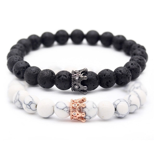 Valentine's Day Gift! His And Hers Jewelry 8mm Stone Beads Bracelets & Bangles King Queen Couple Bracelet for Lovers MBR180309