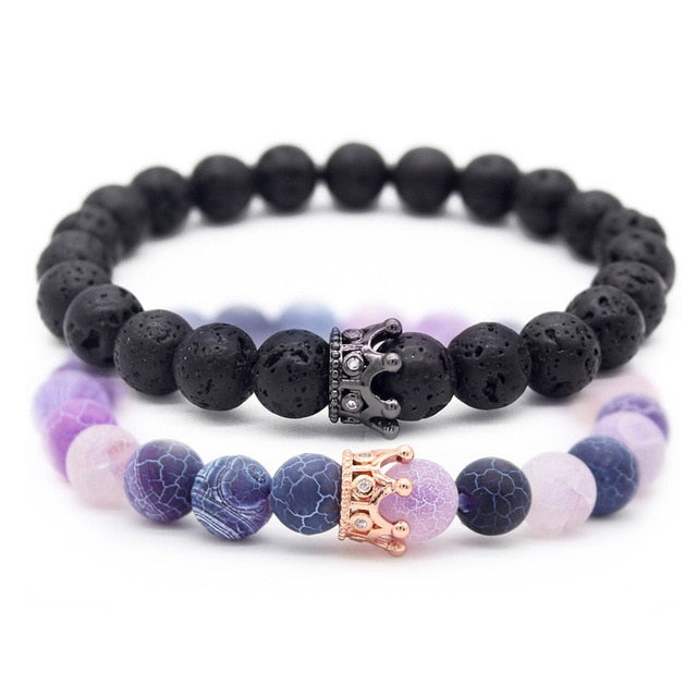 Valentine's Day Gift! His And Hers Jewelry 8mm Stone Beads Bracelets & Bangles King Queen Couple Bracelet for Lovers MBR180309
