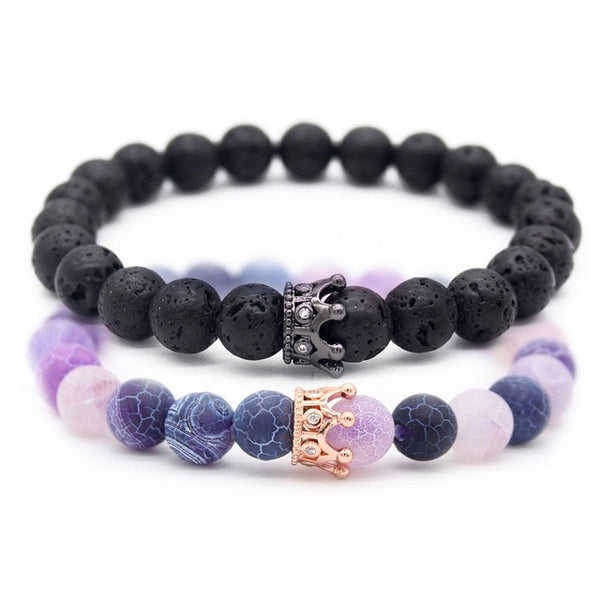 Valentine's Day Gift! His And Hers Jewelry 8mm Stone Beads Bracelets & Bangles King Queen Couple Bracelet for Lovers MBR180309