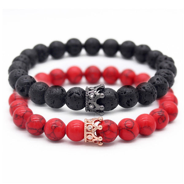 Valentine's Day Gift! His And Hers Jewelry 8mm Stone Beads Bracelets & Bangles King Queen Couple Bracelet for Lovers MBR180309