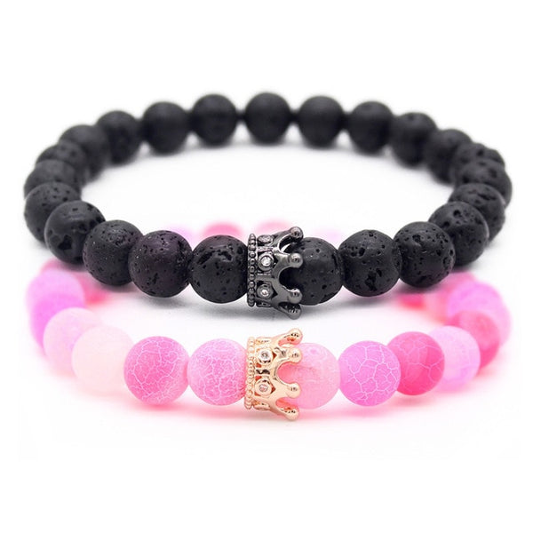Valentine's Day Gift! His And Hers Jewelry 8mm Stone Beads Bracelets & Bangles King Queen Couple Bracelet for Lovers MBR180309