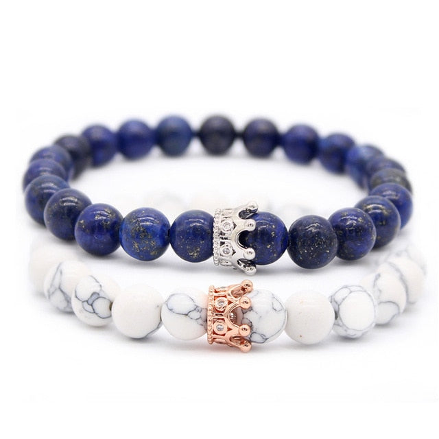 Valentine's Day Gift! His And Hers Jewelry 8mm Stone Beads Bracelets & Bangles King Queen Couple Bracelet for Lovers MBR180309