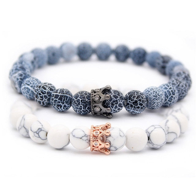 Valentine's Day Gift! His And Hers Jewelry 8mm Stone Beads Bracelets & Bangles King Queen Couple Bracelet for Lovers MBR180309
