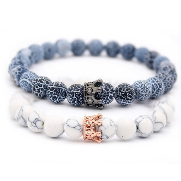 Valentine's Day Gift! His And Hers Jewelry 8mm Stone Beads Bracelets & Bangles King Queen Couple Bracelet for Lovers MBR180309
