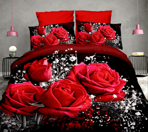 40  Cotton 3D Rose Bedding Sets High Quality Soft Duvet Cover Bedsheet Pillowcase Reactive Printed Bedclothes Queen Bed Linen