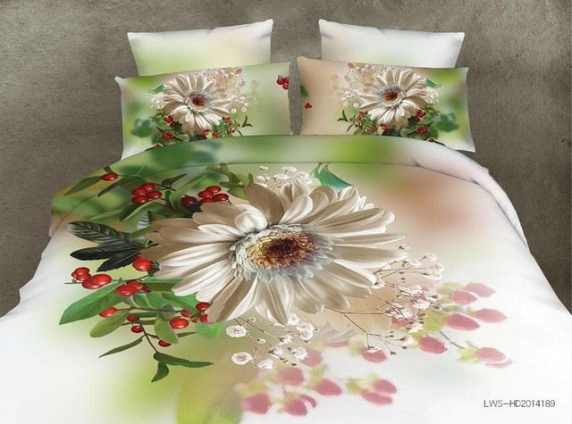 40  Cotton 3D Rose Bedding Sets High Quality Soft Duvet Cover Bedsheet Pillowcase Reactive Printed Bedclothes Queen Bed Linen