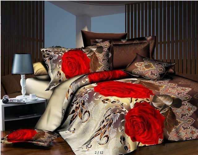 40  Cotton 3D Rose Bedding Sets High Quality Soft Duvet Cover Bedsheet Pillowcase Reactive Printed Bedclothes Queen Bed Linen