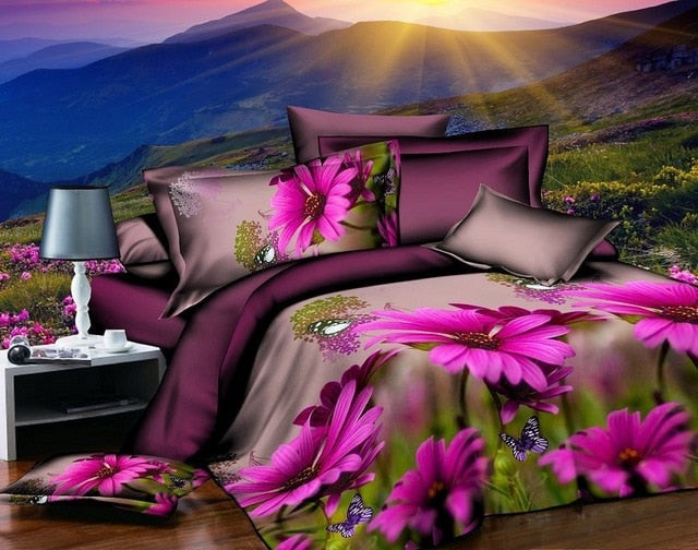 40  Cotton 3D Rose Bedding Sets High Quality Soft Duvet Cover Bedsheet Pillowcase Reactive Printed Bedclothes Queen Bed Linen