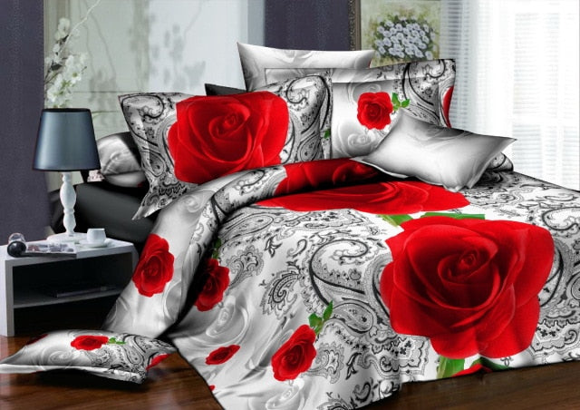 40  Cotton 3D Rose Bedding Sets High Quality Soft Duvet Cover Bedsheet Pillowcase Reactive Printed Bedclothes Queen Bed Linen