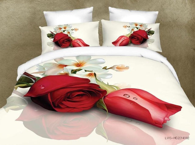 40  Cotton 3D Rose Bedding Sets High Quality Soft Duvet Cover Bedsheet Pillowcase Reactive Printed Bedclothes Queen Bed Linen