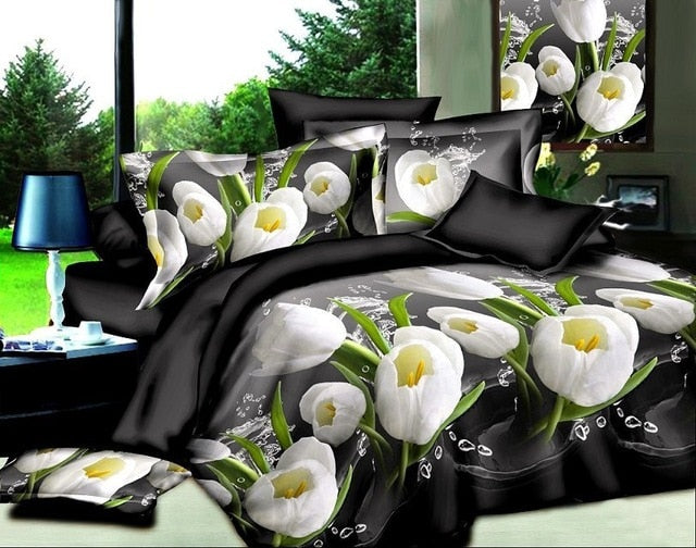 40  Cotton 3D Rose Bedding Sets High Quality Soft Duvet Cover Bedsheet Pillowcase Reactive Printed Bedclothes Queen Bed Linen