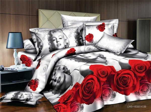 40  Cotton 3D Rose Bedding Sets High Quality Soft Duvet Cover Bedsheet Pillowcase Reactive Printed Bedclothes Queen Bed Linen