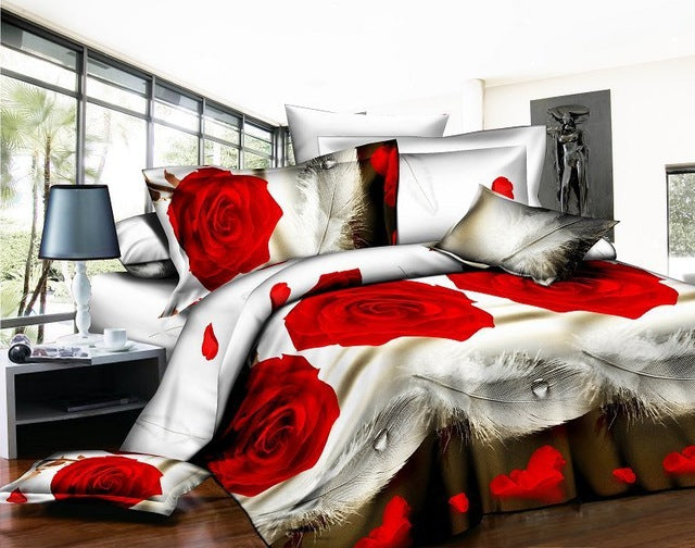 40  Cotton 3D Rose Bedding Sets High Quality Soft Duvet Cover Bedsheet Pillowcase Reactive Printed Bedclothes Queen Bed Linen