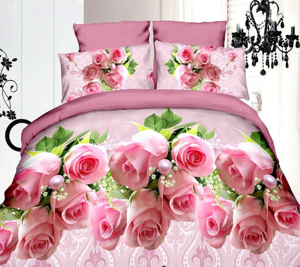 40  Cotton 3D Rose Bedding Sets High Quality Soft Duvet Cover Bedsheet Pillowcase Reactive Printed Bedclothes Queen Bed Linen