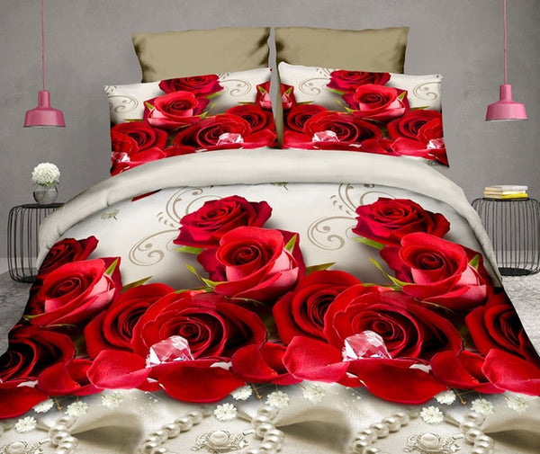 40  Cotton 3D Rose Bedding Sets High Quality Soft Duvet Cover Bedsheet Pillowcase Reactive Printed Bedclothes Queen Bed Linen