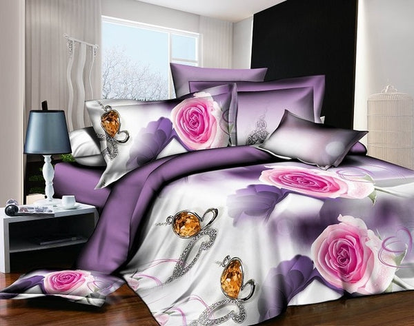 40  Cotton 3D Rose Bedding Sets High Quality Soft Duvet Cover Bedsheet Pillowcase Reactive Printed Bedclothes Queen Bed Linen