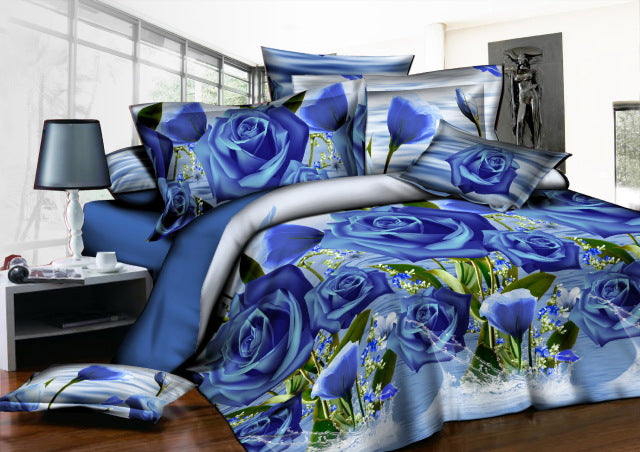 40  Cotton 3D Rose Bedding Sets High Quality Soft Duvet Cover Bedsheet Pillowcase Reactive Printed Bedclothes Queen Bed Linen