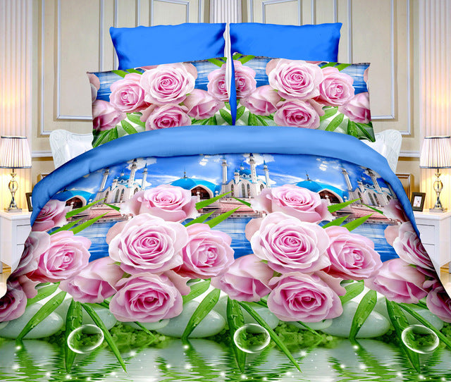 40  Cotton 3D Rose Bedding Sets High Quality Soft Duvet Cover Bedsheet Pillowcase Reactive Printed Bedclothes Queen Bed Linen
