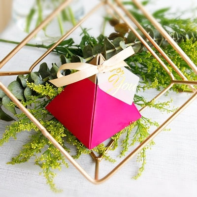 20 50pcs Triangular Pyramid Wedding Favors Supplies Leaves Candy Boxes with Thanks Card Gift Box Party Packaging Chocolate Box