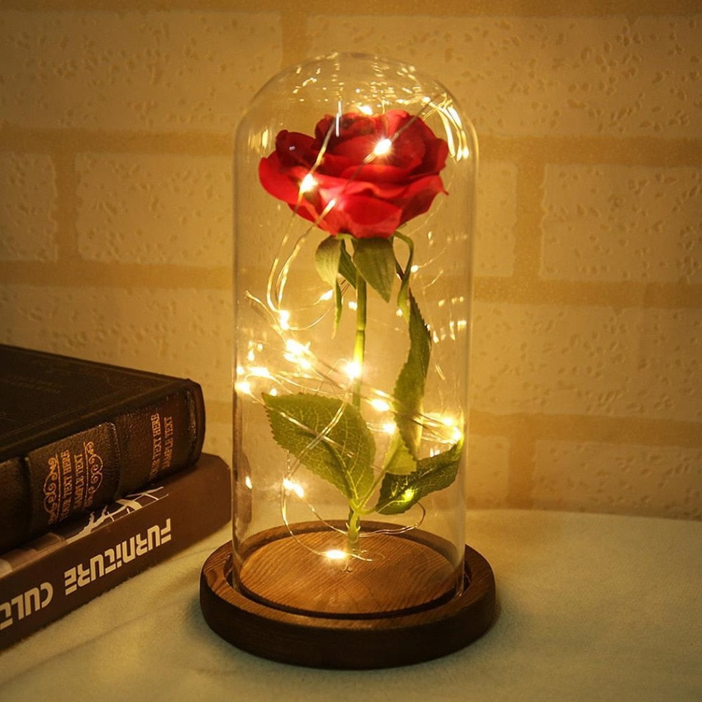 LED Beauty Rose and Beast Battery Powered Red Flower String Light Desk Lamp Romantic Valentine's Day Birthday Gift Decoration