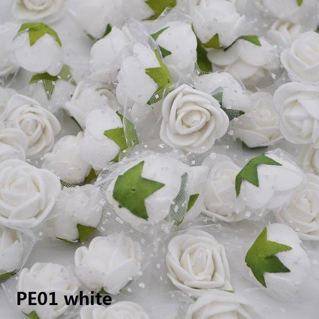 50/100 pcs 2cm Mini PE Foam Flower Fake Artificial Rose For DIY Handmade Wedding Party Decor Scrapbooking Crafts Gift Box  8Z